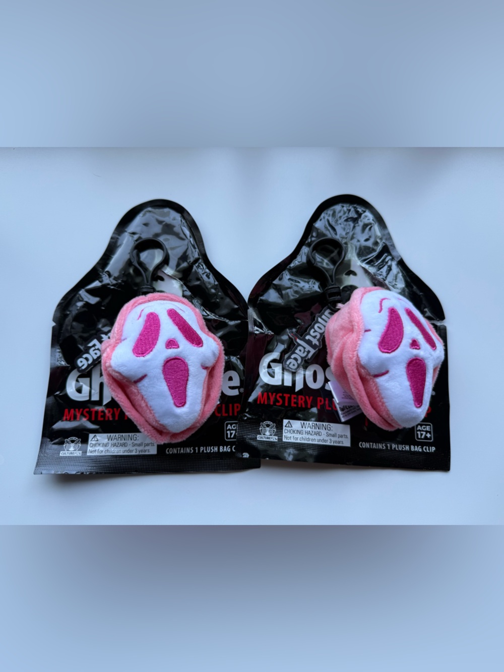 pink culturefly Ghost Face plush bag clips